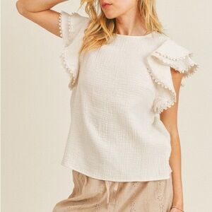Cream Cotton Statement Sleeve Blouse